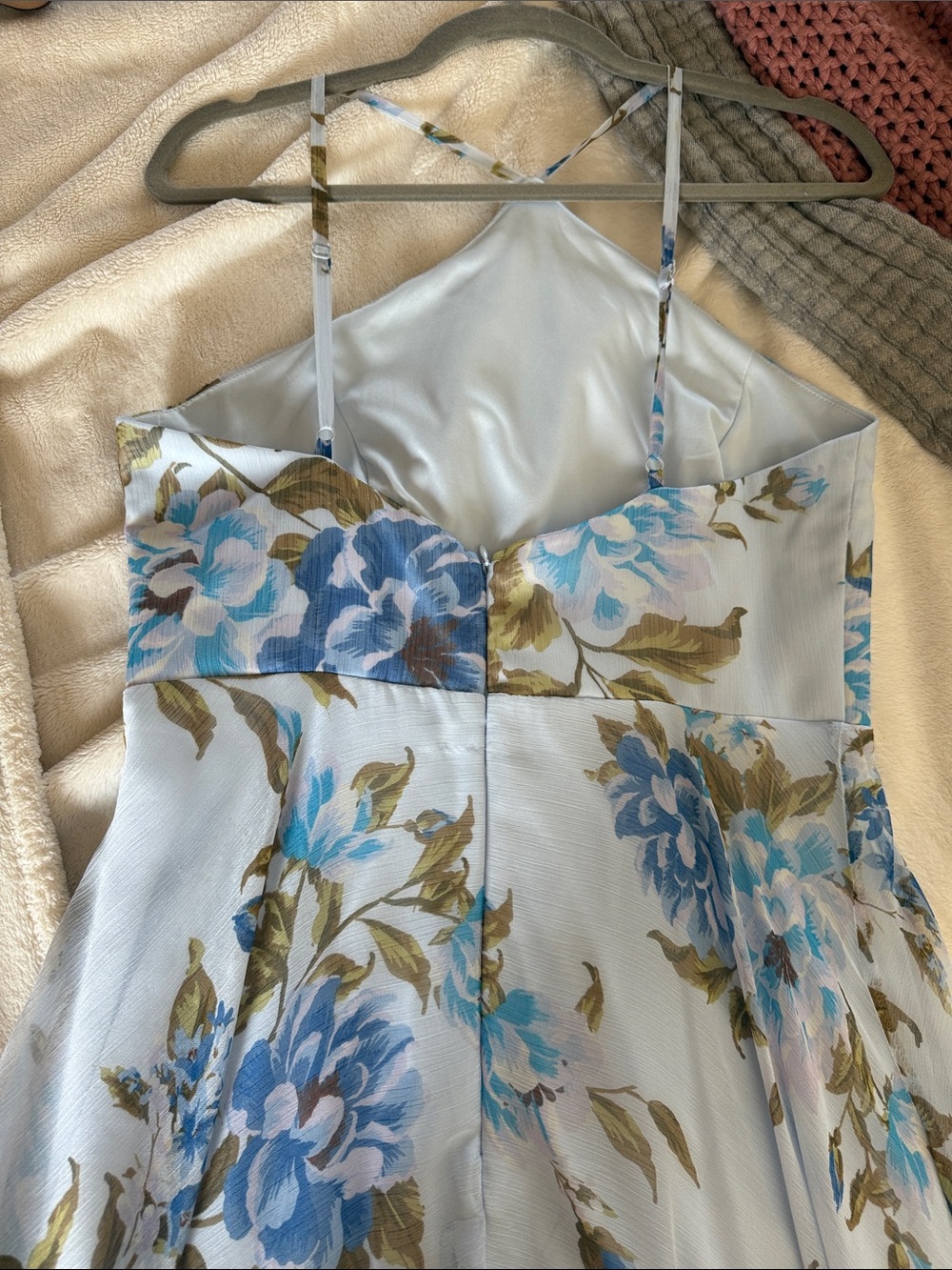Lulu's Pale Blue Floral Maxi Dress with Blue and Olive Accents - Picture 4 of 5